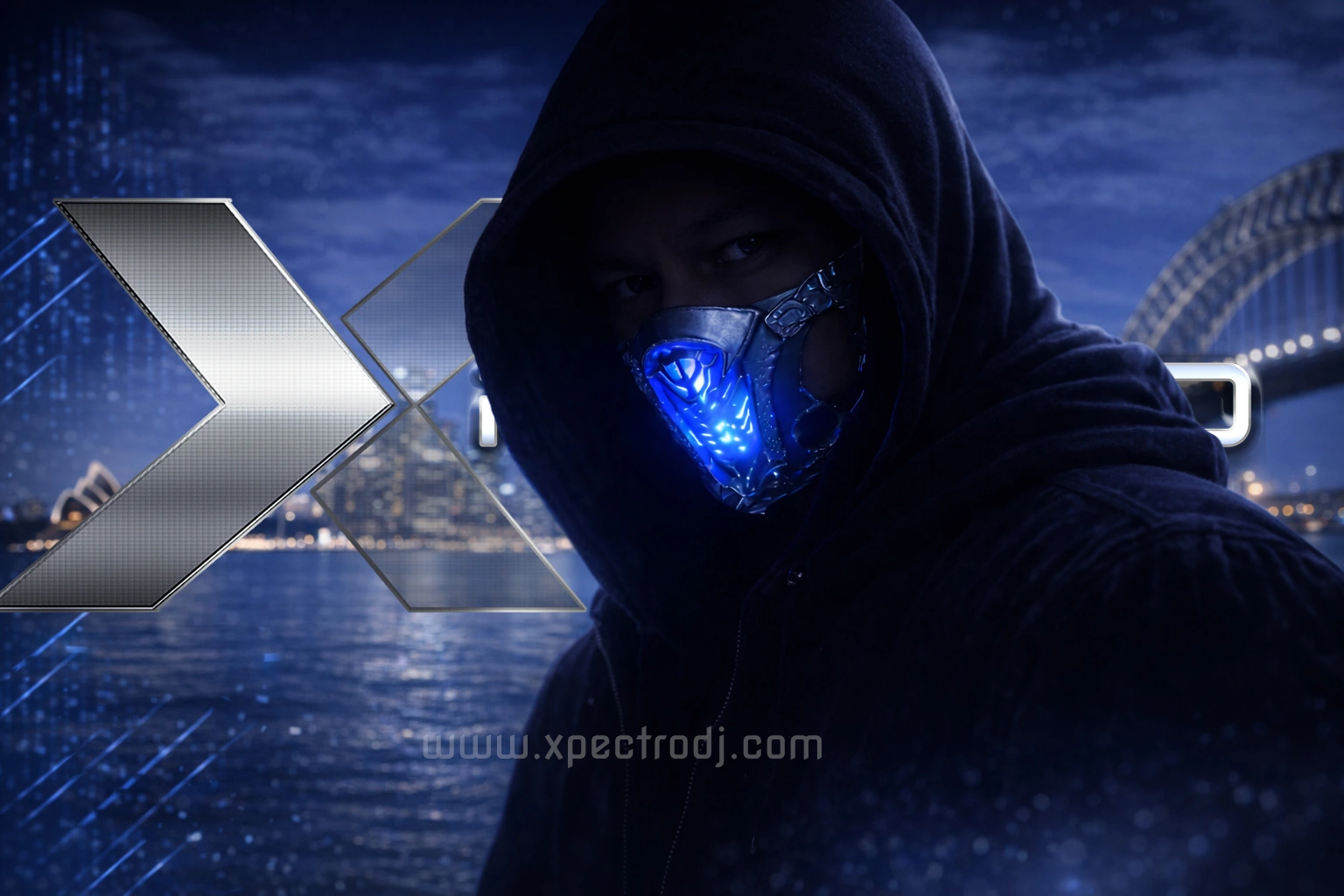 Xpectro DJ — blue mask, X logo and Sydney